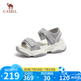 骆驼（CAMEL）动感风织带细闪车缝线魔术贴松糕底运动凉鞋 L23M504136 银/灰 38