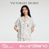 维多利亚的秘密 杨幂田曦薇同款 夏季宅度假天丝绵柔印花凉感睡衣套装女不易皱 54A2黑LOGO-短袖短裤 S