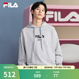 FILA 斐乐官方情侣款连帽卫衣秋季新款纯棉宽松针织长袖上衣加绒 【加绒】云雾花灰-MG S