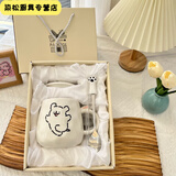 子羞可爱咖啡杯马克杯线条小狗卡通陶瓷水杯ins少女心有意义实用礼品 快乐线条小狗(恒温杯款) 泡沫装+杯子+勺子