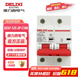 德力西电气 过载空气开关100a 小型断路器  C型开关总闸 DZ47-125-2P-C100