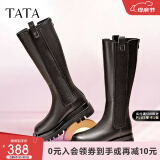 他她（TATA）厚底长筒靴女靴英伦加绒保暖骑士靴高筒靴秋冬新WXK02DG3 黑色（绒里） 38