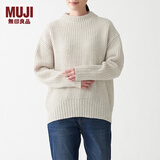 无印良品（MUJI）女式 含牦牛绒羊毛棱纹编织 高圆领宽版毛衣 长袖针织衫 浅银灰色 M -L （165/88A）
