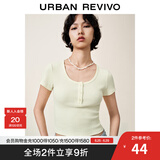 UR秋季新款女装休闲简约百搭肌理纽扣短袖T恤UYY440004 米黄 M