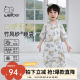 威尔贝鲁（WELLBER）婴儿睡袋1-3岁儿童前4后2竹棉纱布分腿睡衣宝宝春夏季 森林考拉S