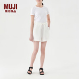 无印良品（MUJI）女式 双层编织短裤 裤子 休闲裤 BB09CC3S 白色运动短裤 夏 白色 S