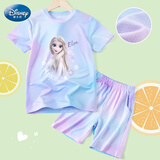 迪士尼儿童速干衣套装爱莎公主短袖t恤女童夏季套装JXAF1214D 紫色110
