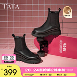 他她（TATA）英伦风切尔西靴女显瘦加绒厚底烟筒靴时装靴冬新GXB01DD3 黑色（单里） 39