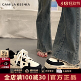 CAMILA KSENIA小白鞋女2025新款韩系春季小众厚底爆款休闲运动鞋女时尚百搭板鞋 米黑 36