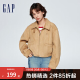 Gap女装春秋时尚高领复古机车夹克美式翻领外套429388 浅棕色 160/80A(S)亚洲尺码