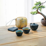 万仟堂（Edenus）茶具高档 陶瓷茶具快客杯便携旅行一壶2杯旅行茶具称心如意黑铁釉