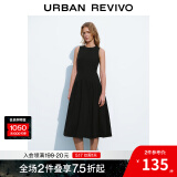 UR夏季新款女装时尚休闲简约压褶长款无袖连衣裙UWH740026 正黑 S