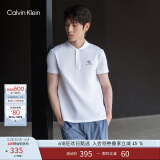 Calvin Klein Jeans夏季男士商务半开襟翻领ck字母印花透气短袖POLO衫J319635 YAF-白色 2XL （建议190-200斤）