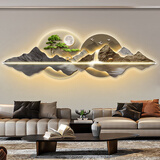 YIJLJ背有靠山客厅装饰画山水LED灯画新中式沙发背景墙挂画迎客松壁画 背有靠山 120*40 无灯款（不带LED灯） 晶瓷水晶面+精雕工艺