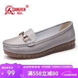 强人豆豆鞋女平底浅口单皮鞋舒适透气软面软底女鞋 JDA237030 灰色 37