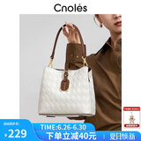 蔻一（Cnoles）水桶包女士真牛皮通勤品牌单肩斜挎包百搭生日礼物送女友实用