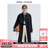 VEGA CHANG风衣女中长款2025春秋新款小个子休闲外套 经典黑 M