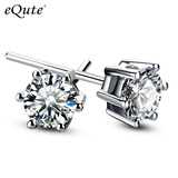 依特925银耳钉皇冠时尚饰品耳环银饰品闪耀六爪牙耳钉 女 男女适用