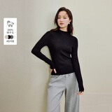 茵曼无缝一体半高领纯羊毛衫2025秋女装新款针织打底衫 午夜黑 M