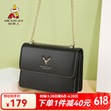 稻草人女包新品新款牛皮单肩包女可爱小鹿头斜挎包女链生日礼物送女生 黑色（可调节肩带）