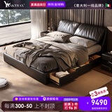 YAKTRAX全真皮床高端大气意式现代简约双人主卧卧室婚床大象耳朵皮床 全真皮加厚全青头层牛皮床+2柜 气压结构1.8*2m