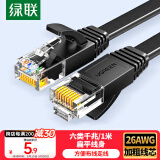 绿联六类网线 千兆网络宽带线 CAT6类家用电脑监控扁平网线 8芯双绞成品跳线 1米 黑色50173