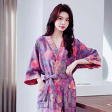 bebedogA类纯棉双层纱布浴袍 春夏薄款睡衣情侣睡袍男女士吸水速干浴衣 虞美人紫色 M 【153-165CM，130斤以内】