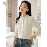 初申长袖衬衫女气质小碎褶立领提花面料休闲衬衣上衣S141C2991 M码
