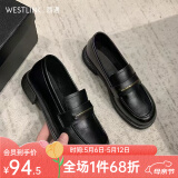 西遇乐福鞋女2025新款春季简约法式一脚蹬小皮鞋通勤黑色单鞋 黑色 （JD预售20天） 35