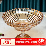 花语四季玻璃水果盘欧式家用客厅茶几高档轻奢零食糖果干果收纳盘大号欧式 莲花果盘（玻璃高脚）