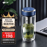 万象（WANXIANG）双层玻璃杯弧形款带滤网商务水杯V269灰蓝色加厚耐热泡茶杯