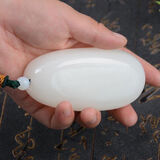 胖东来同款手把件男士和田阿富汗玉手把件圆润籽料裸石原石玉石白 精品白玉原石赠送普通挂绳