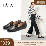 他她（TATA）方头乐福鞋女休闲平底一脚蹬小皮鞋女单鞋春秋款FLC22AM4 黑色 38