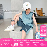 左西男童夏装套装2025儿童夏季速干篮球服运动背心两件套 蓝灰色 130