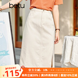 betu百图女装牛仔半身裙高腰A字修身包臀女式中长款裙子2107T46 杏色 XS