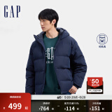 Gap男装徽章logo抽绳立领连帽羽绒服纯色外套677652 海军蓝 L (175/96A) 亚洲尺码