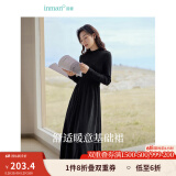 茵曼（INMAN）灯芯绒连衣裙春秋女装新品长袖休闲针织礼服中长裙子 午夜黑-18348727 S