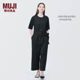 无印良品（MUJI）女式  麻混 弹力 连体裤 裤子女款 连体衣 女装 汉麻 BC2J9C4S 黑色 S (155/80A)