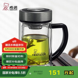 希诺双层玻璃杯男家用商务办公水杯带手柄泡茶杯子XN-9321 435mL