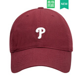 MLB男女情侣帽子 时尚小标软顶鸭舌帽CP77系列棒球帽运动休闲遮阳帽 费城费城人队/酒红色 F