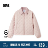 森马（Semir）棉服女灯芯绒翻领菱形格复古2024冬三防宽松轻薄棉衣109724112007