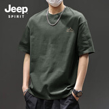 JEEP SPIRIT吉普纯棉男士短袖t恤夏季山系复古休闲男款半袖220G重磅宽松体恤