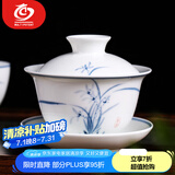 MULTIPOTENT功夫茶具三才盖碗手绘青花兰花薄胎瓷泡茶碗