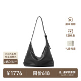 裘真【明星推荐】经典hobo包植鞣牛皮腋下通勤休闲饺子女包520礼物 黑色-大号 小包/大包