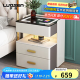 罗森（LUOSEN）智能床头柜简约现代小型卧室超窄岩板床头柜多功能无线充电 灰+白