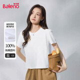 班尼路短袖T恤女杏色慵懒风短款纯棉上装2025新款夏季内搭上衣女 白-纯色 M