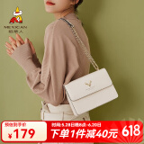 稻草人女包新品新款牛皮单肩包女可爱小鹿头斜挎包女链生日礼物送女生 米白色（可调节肩带）