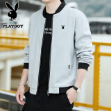 花花公子（PLAYBOY）夹克男春秋季外套立领外衣新款休闲宽松日常纯色百搭休闲棒球服 2030公版浅灰 2XL -(140斤-160斤)