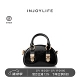 INJOYLIFE锁扣馒头包黑金千金风高级感复古单肩斜挎包小手提包贝壳包 黑色