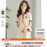 尚都比拉美式复古风小熊刺绣POLO连衣裙小个子夏季宽松显瘦裙子 杏色 S 